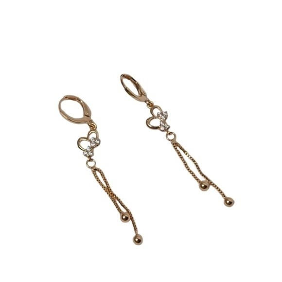 NWT Cubic Zirconia Heart & Chain Drop Down Dangle Earrings - Picture 2 of 5